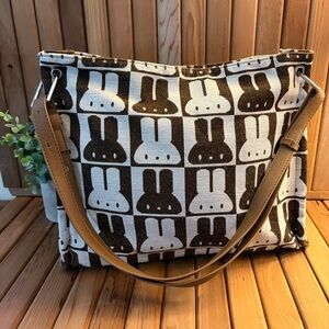 Kawaii Bunny Print Tapestry Shoulder Bag Y2K Indie Harajuku Cute Hobo